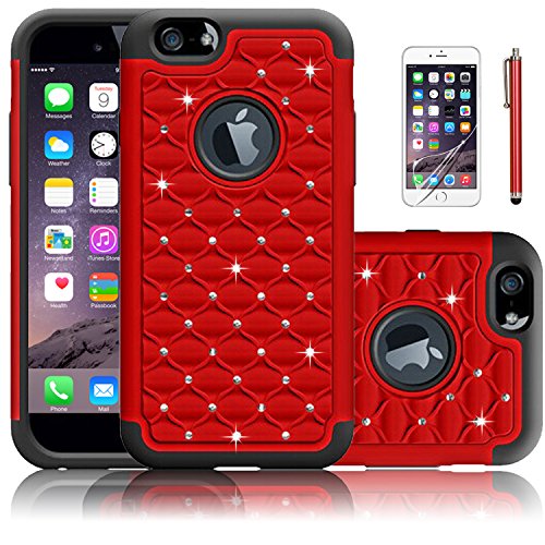 iPhone 6 Case,EC™ [Shockproof] Apple iPhone 6 Case Heavy Duty Shock Absorbing Hybrid Stud Rhinestone Bling Dual Layer Protection Cover for Apple iPhone 6 (4.7)(Verizon, AT&T, T-Mobile, Sprint, International Unlocked) (Red)
