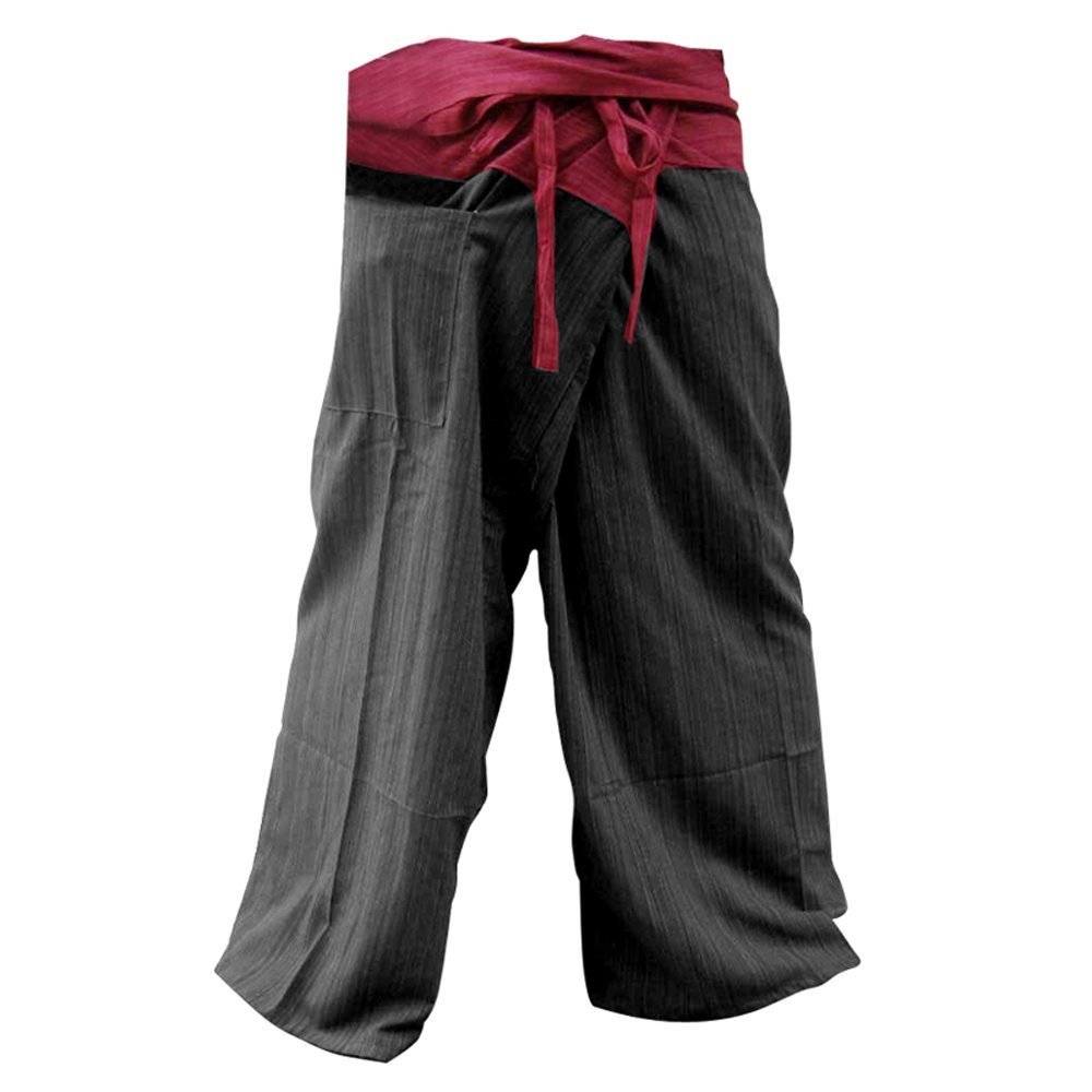 

UNISEX 2 Tone Thai Fisherman Pants Yoga Trousers Free Size Cotton Red and Black