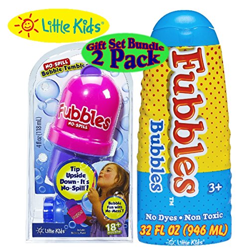 

Little Kids Fubbles No-Spill Bubble Tumbler (Pink & Purple) & Fubbles Premium Bubbles Solution 32 Ounce Gift Set Bundle - 2 Pack