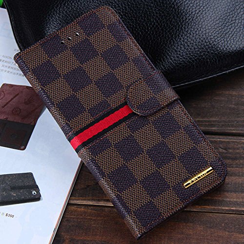 RAYTOP iPhone 6s Case Leather Cover for Apple iPhone 6 4.7 Regular Size Kickstand Brown Leather Checker Plaid Striped Magnetic Hand Strap Wristlet Slim Men Guys Gift Classy Decent Business Style New