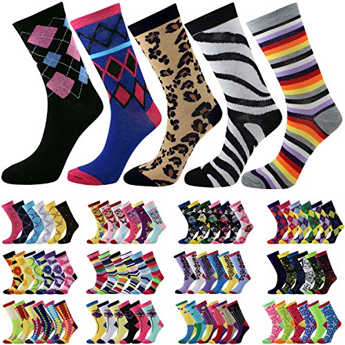 Enimay Women's Novelty Crazy Color Fun Socks 6 Pair Size 9-11 Half Dozen Packs