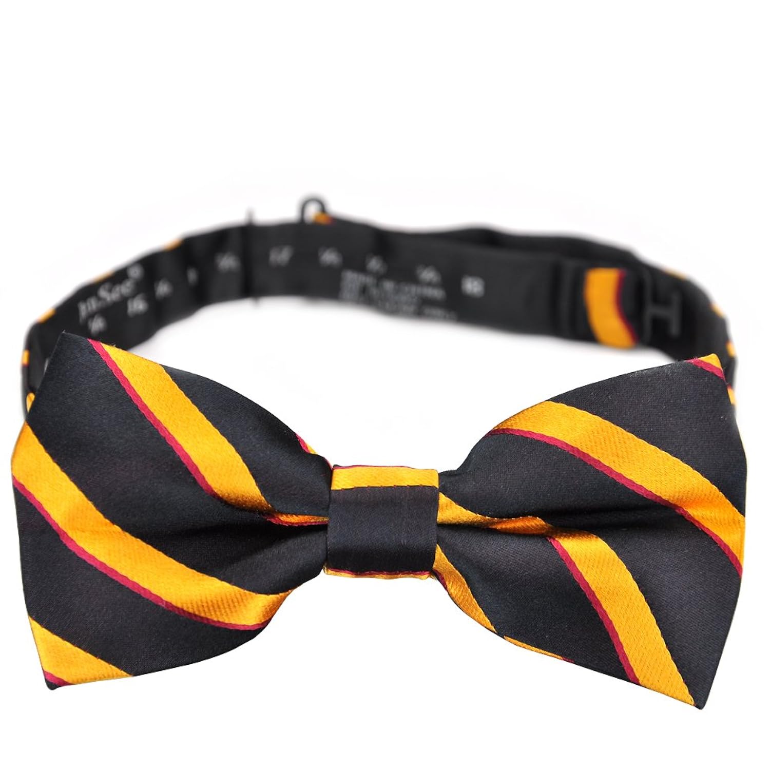 

PenSee 100% Silk Mens Pre-tied Bow Tie Stripe Black & Orange & Red Bow Ties