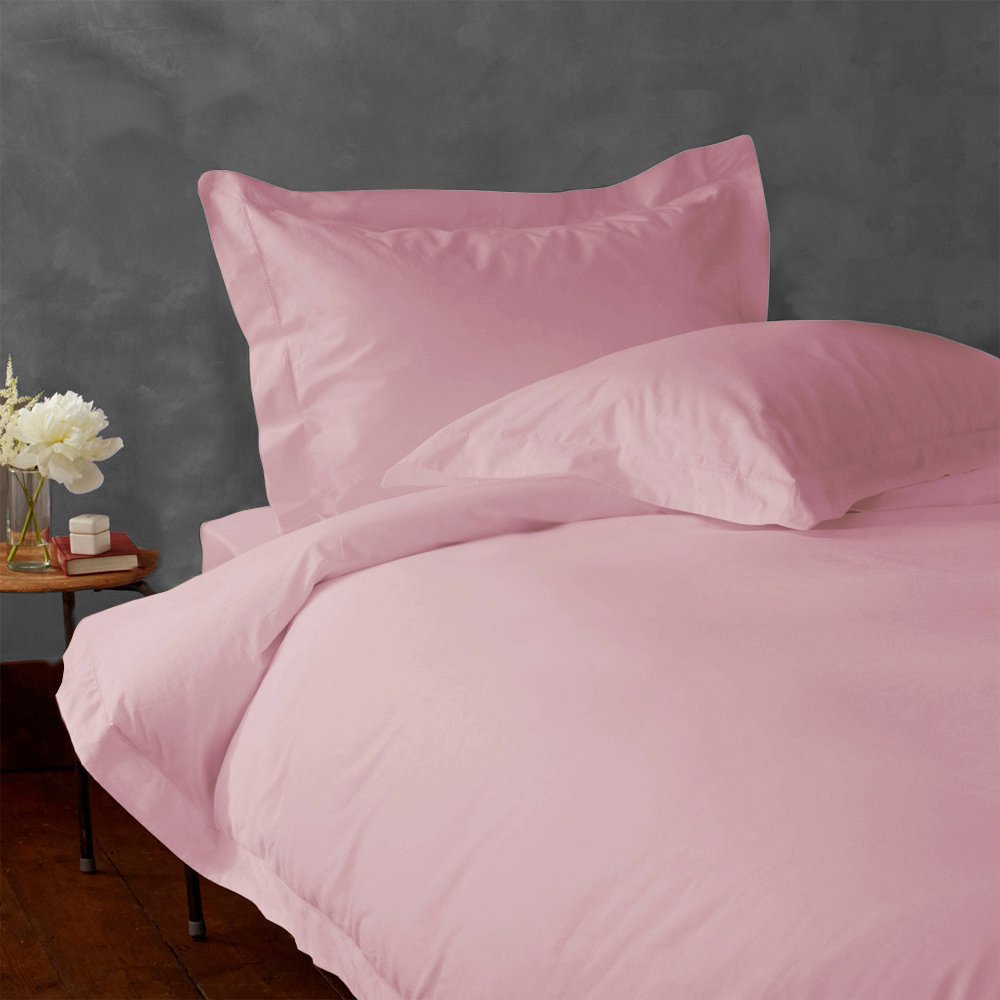 

LACASA BEDDING 400 TC Egyptian cotton Duvet cover with Flat sheet Italian Finish Solid ( Twin XL , Pink )