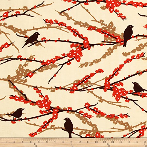 Aviary 2 Sparrows Bark Cream Fabric By The Yard