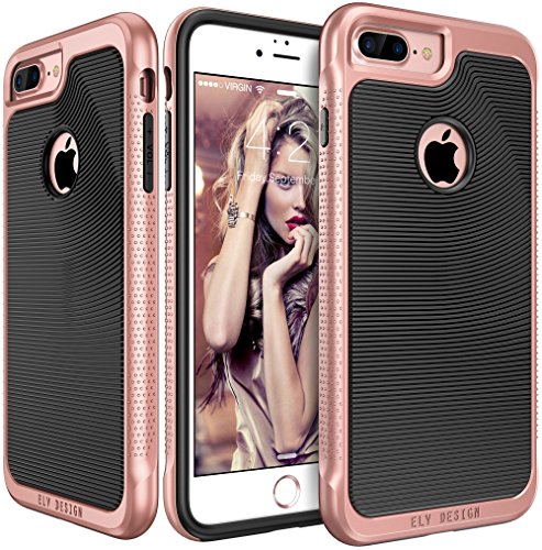 iPhone 7 Plus Case, E LV iPhone 7 Plus - Hybrid [Scratch/Dust Proof] Armor Defender Slim Shock-Absorption Bumper Case for Apple iPhone 7 Plus - [BLACK/ROSE GOLD]
