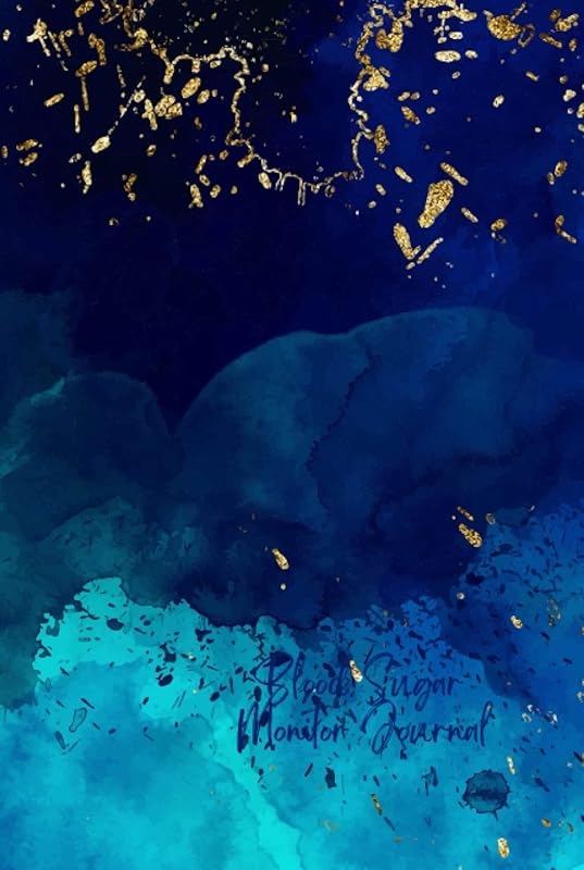 Light Blue to Dark Blue Watercolour with Gold Flecks Blood Sugar Monitor Journal: 120 Pages by D Streames