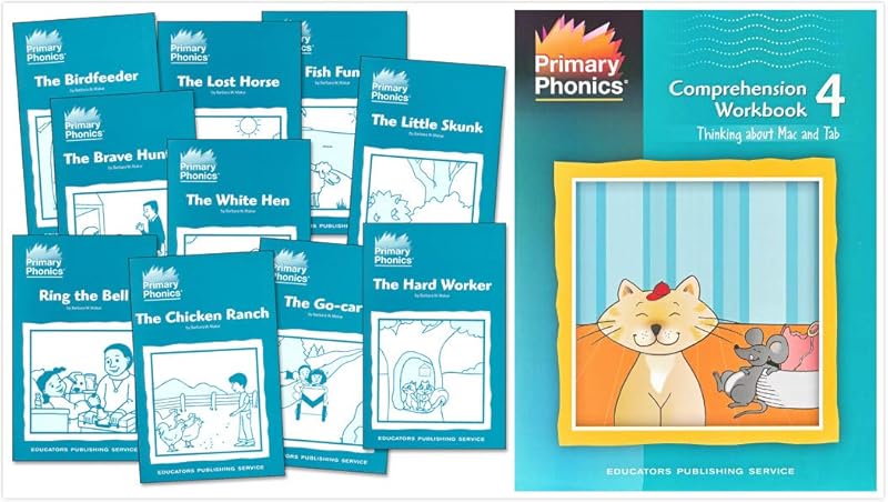 Primary Phonics Skills Set 4: sh, ch, th, wh, -ng, -nk, -le, ar, or, er, ir, ur (2 Books) - Primary Phonics 4 Set of 10 Storybooks, Primary Phonics Comprehension Workbook 4 by Barbara W. Makar