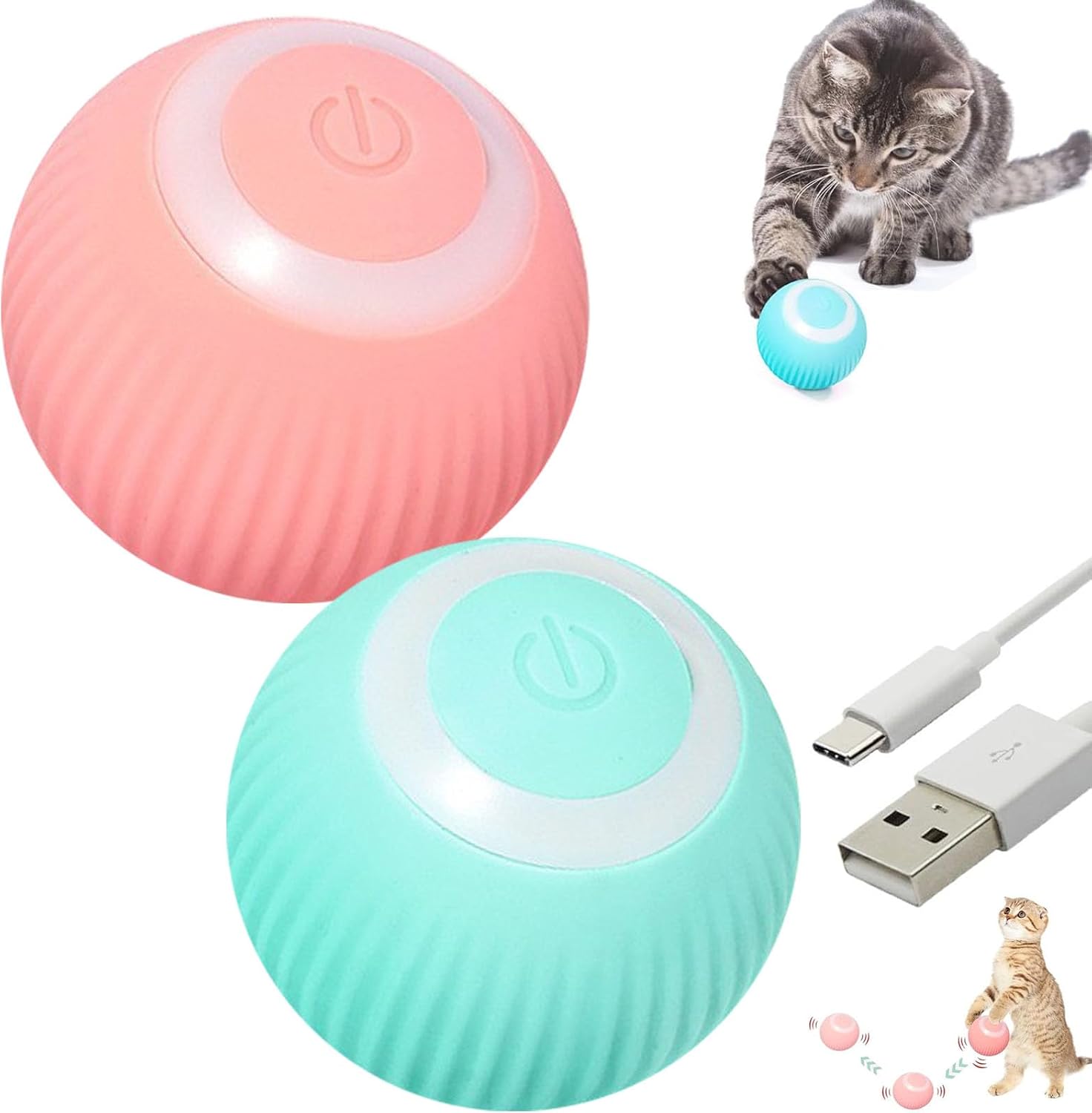 Automatisches Katzen-Ball-Spielzeug - Interaktiv, Mit LED-Lichtern, Klopfen Zum Starten, Pink