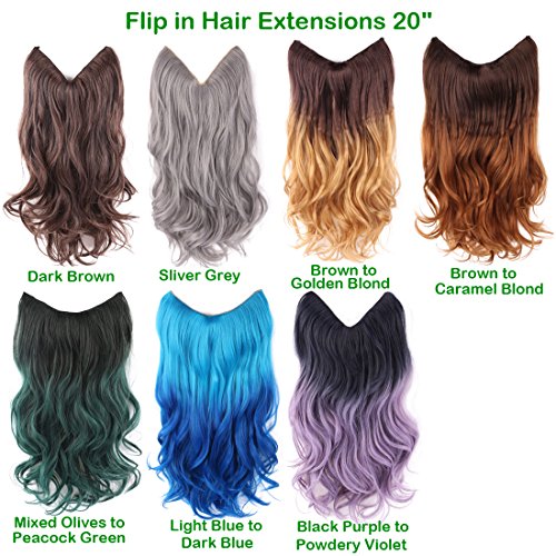creamily® Ombre Dip Dye Flip In Secret Miracle Wire Hair Extensions Synthetic Curly Wave Hairpieces 20
