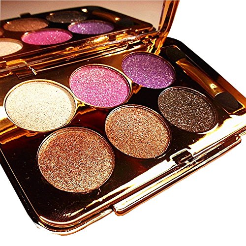 TF-Duan Womens Elegant Ladies Waterproof 6 Colors Make UP Glitter Eyeshadow Palette with Brush and Mirror