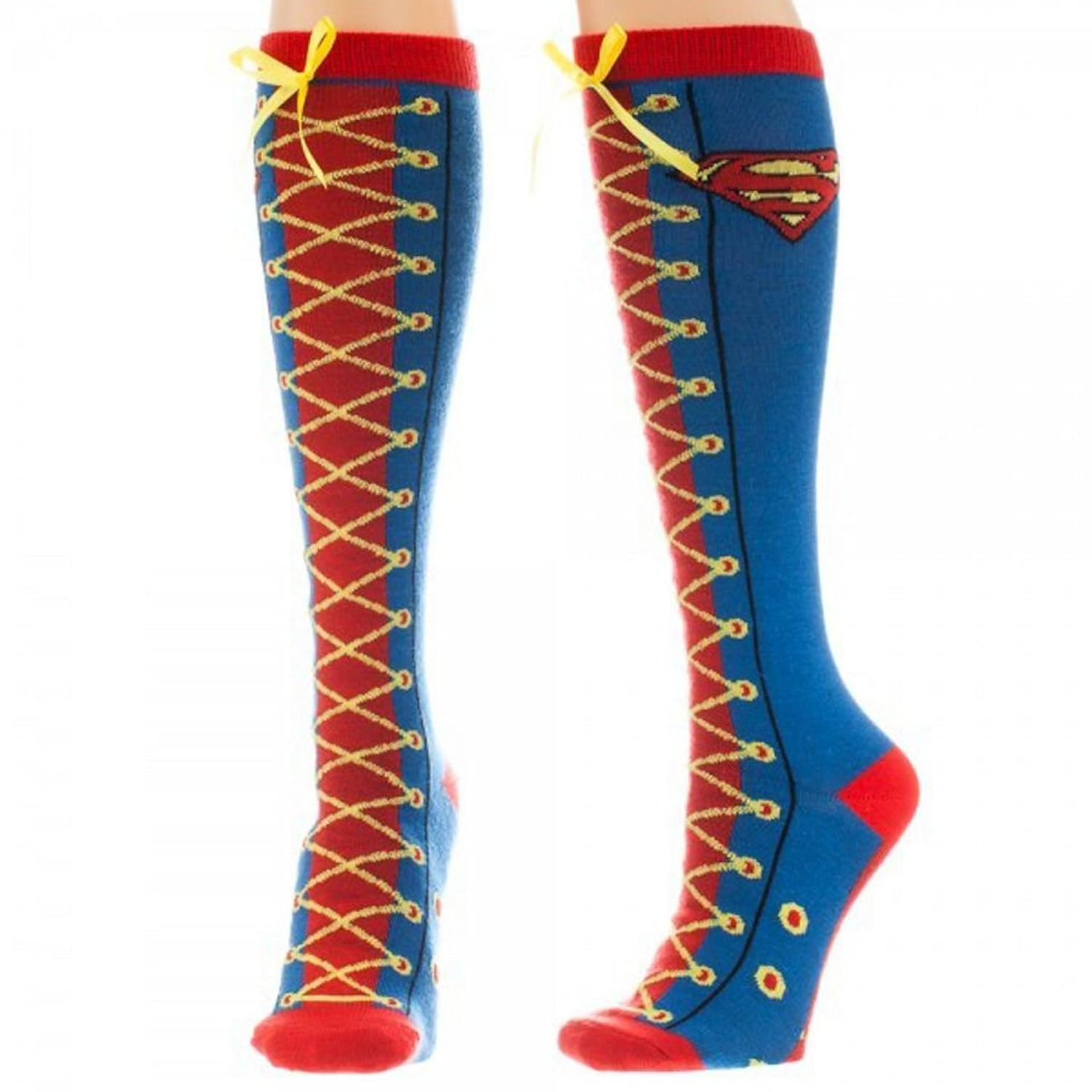 

Superman Supergirl Faux Lace Up Knee High Socks
