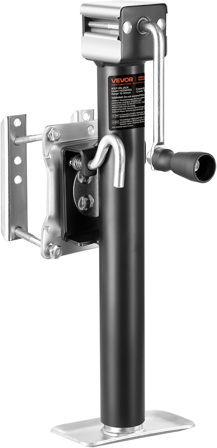 VEVOR Trailer Jack, 2500 Lbs Dynamic Load Capacity, Heavy Duty Swivel Bolt-on Trailer Jack With Ergonomic Handle, 15-inch Vertical Travel, Suitable_voghion.com