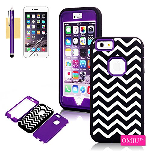 iPhone 6 Plus Case, OMIU(TM) [White Chevron Design] Bran-new Durable Silicone+PC Combo Cool Hybrid 3 Layers Bumper Shock-Absorption Slim Hard Back Case Cover Protector Fit For Apple iPhone 6 Plus(5.5)(Purple), Sent Screen Protector+Stylus+Cleaning Cloth