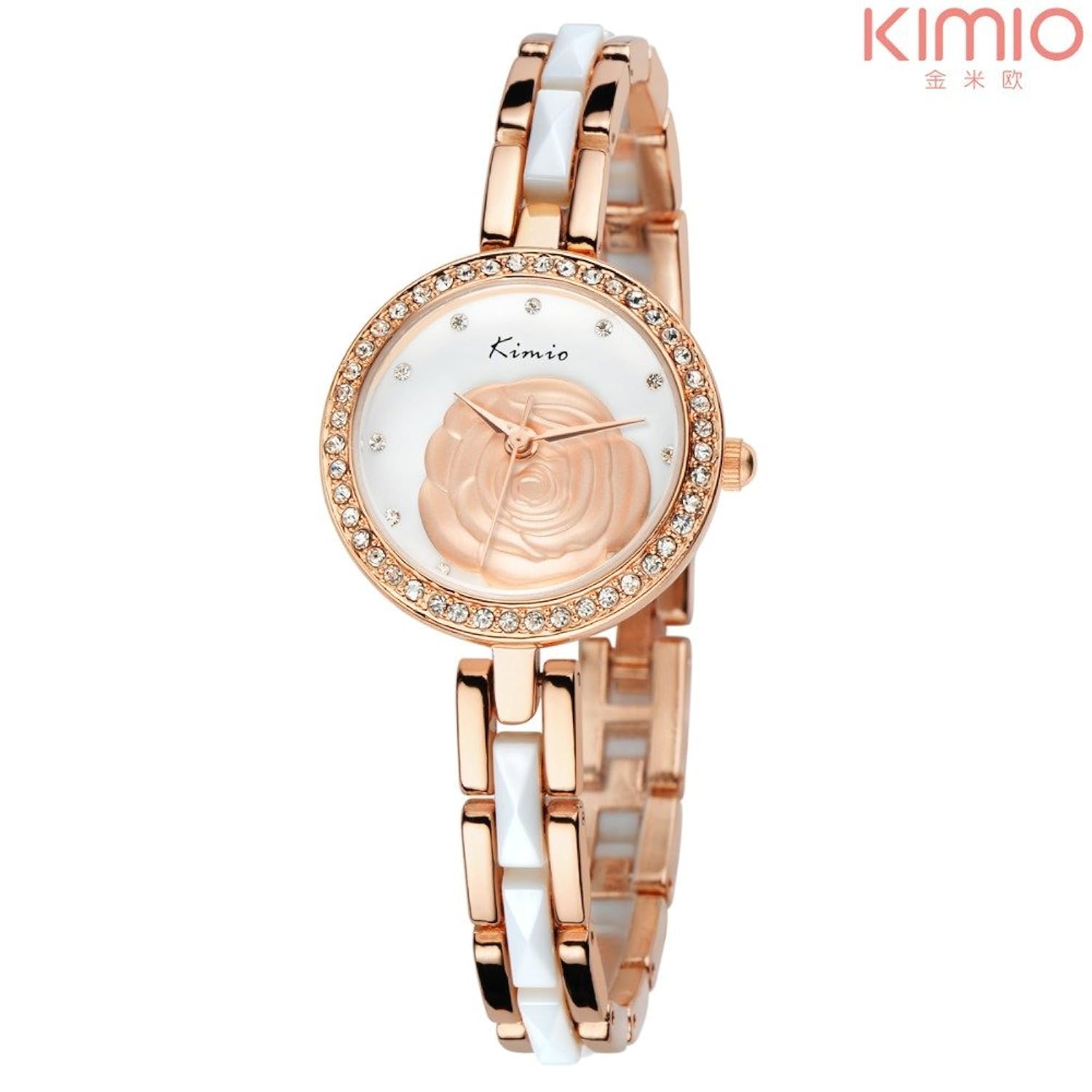 

Elegant Stainless Steel Crystal Rhinestone Rose Design Dress Watches for Ladies(gold)