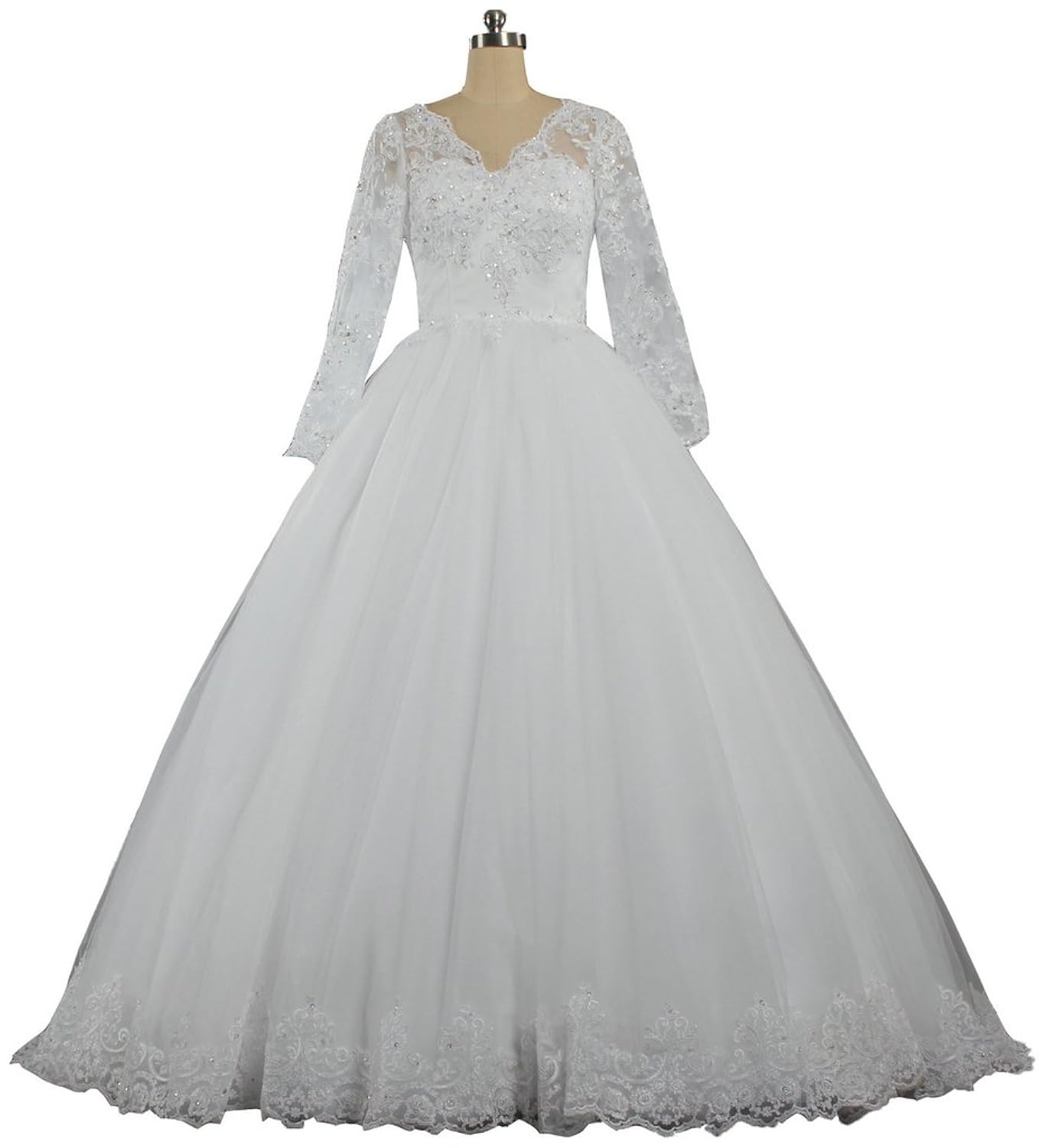 

ANTS Women's 2015 Vintage V Neck Long Sleeves Ball Gown Wedding Dress