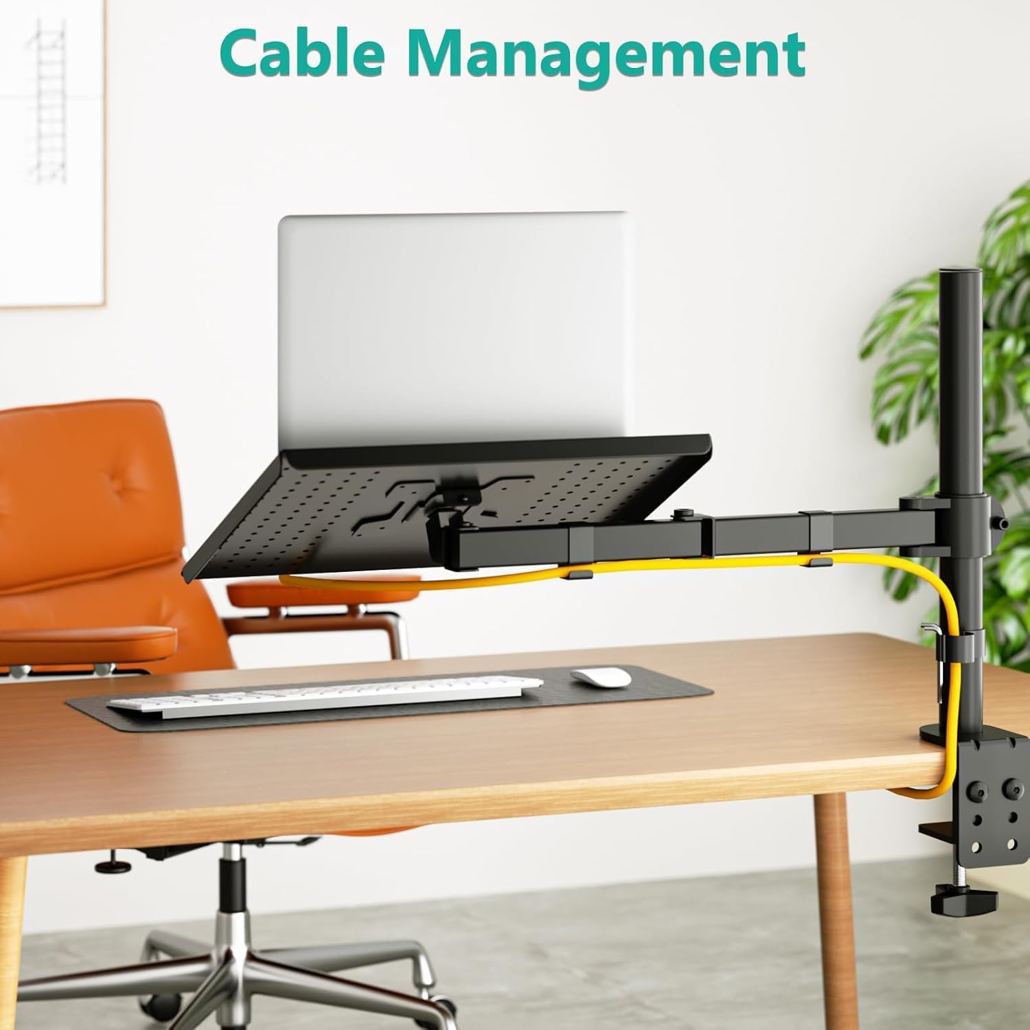 Support de bureau WALI pour ordinateur portable 17 pouces, bras entièrement réglable supportant jusqu'à 10 kg, support pour écran avec plateforme de refroidissement ventilée (M00LP)._voghion.com