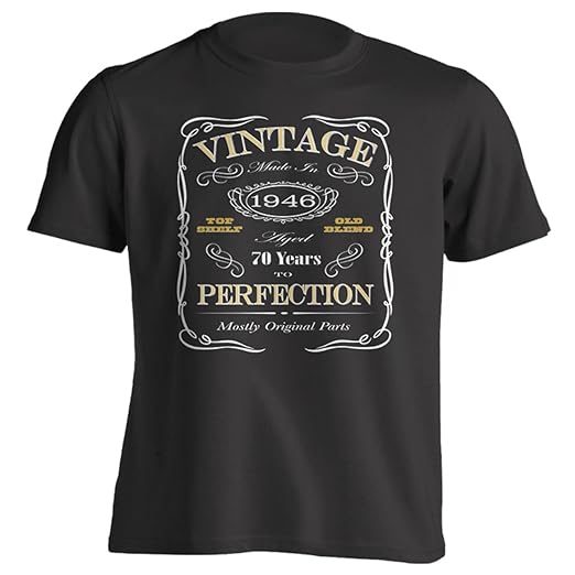 70th Birthday Gift T-Shirt - Born In 1946 - Vintage Aged 70 Years To Perfection - Short Sleeve - Mens - Black - XX-Large T Shirt - (2016 Version)