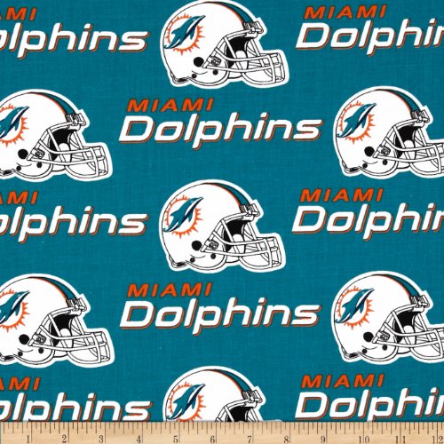 NFL Cotton Broadcloth Miami Dolphins Turquoise/Orange Fabric