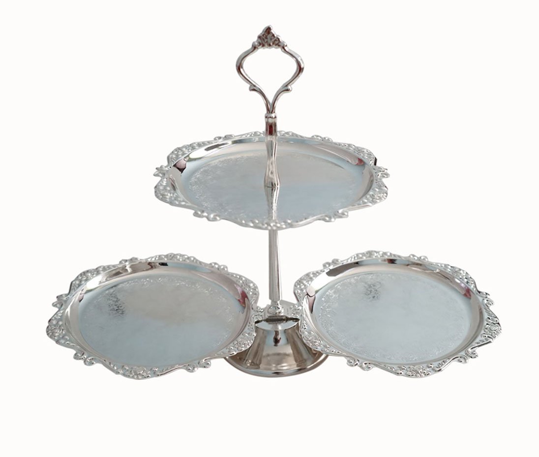 

Catie Mini 3 Plates Silver Plated Serving Tray Cake Candies Dessert Stand