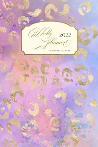 2022 Weekly Planner: Jan - Dec 12 Month Planner [Leopard Print (Purple & Gold)] [UK Edition] by Ricca's Garden