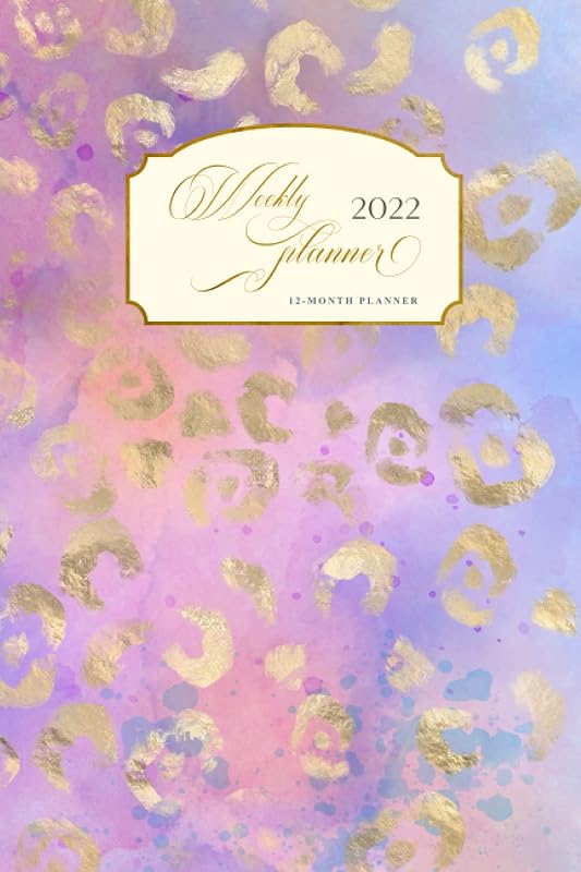 2022 Weekly Planner: Jan - Dec 12 Month Planner [Leopard Print (Purple & Gold)] [UK Edition] by Ricca's Garden