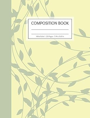 Composition Book: 120 Pages - Wide Ruled - For Girls in Elementary or Middle School - Matte Cover with a Yellow and Green Leaves Pattern
