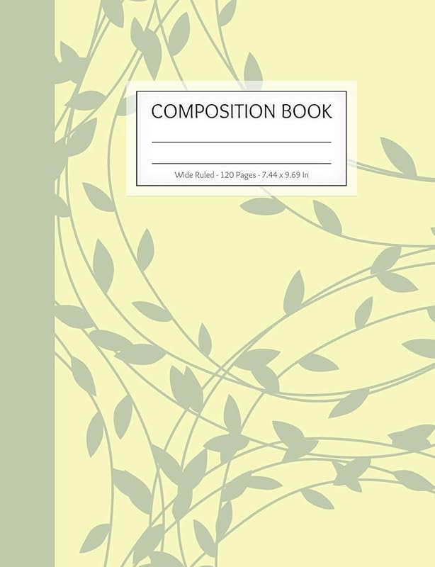Composition Book: 120 Pages - Wide Ruled - For Girls in Elementary or Middle School - Matte Cover with a Yellow and Green Leaves Pattern by Cartinal Journals & Notebooks