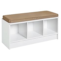 White Indoor Storage Bench with Cushion