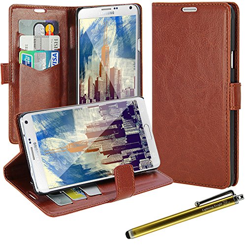 Note 4 Case, LK Galaxy Note 4 Wallet Case, Luxury PU Leather Case Flip Cover with Card Slots Pockets & Stand For Samsung Galaxy Note 4, Brown