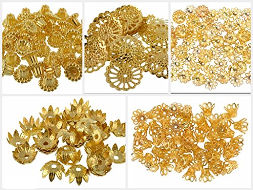 Algopix Similar Product 16 - GOELX Golden Fancy Flower Bead Caps