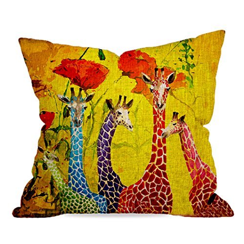 SoftHome Cotton Linen Pillow Case Cushion Cover Home Decorative Giraffe and Flower 18 X 18 inches