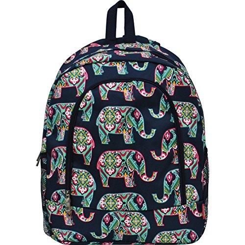 Floral Elephant Print Large Canvas School Backpack