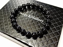 ブラックオニキス が 邪念や誘惑を祓い 運気 を高め 成功 へと導く おしゃれ アイテムとしても知られる ファッショナブルな パワーストーン 【AAAAA級】 高級 ブラック オニキス ブレスレット 全6サイズ。 【 リカルド＆マロリー Ricardo&MalloryR 】 (B-4.(腕回り18cm) 8mm玉)