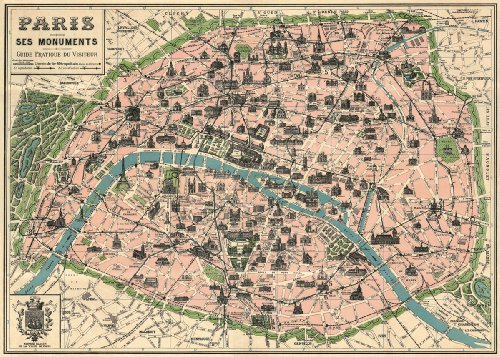 (20x28) Paris Map Gift Wrap Decorative Decoupage Vintage Retro Style Paper Poster Print