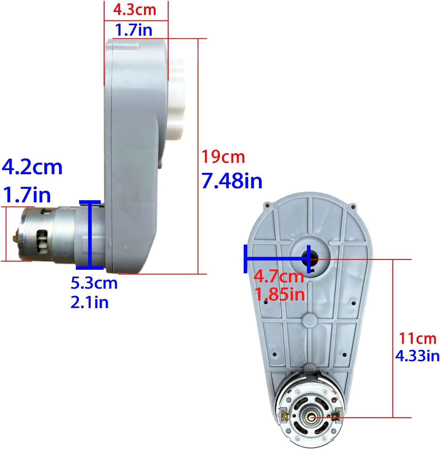 RS775 Motor Gearbox Top View