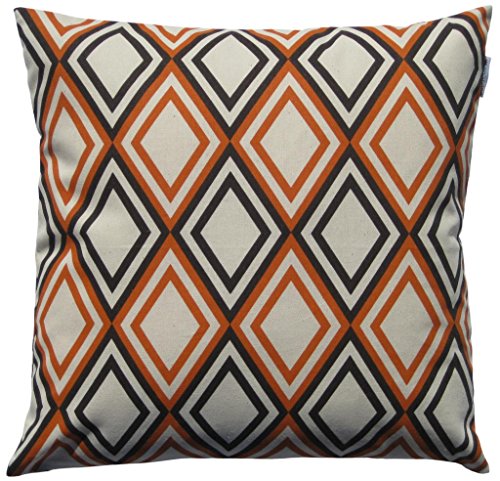 JinStyles® Cotton Canvas Diamond Accent Decorative Throw Pillow Cover (Brown, Orange & Beige, Square, 1 Cushion Sham for 18 x 18 Inserts)