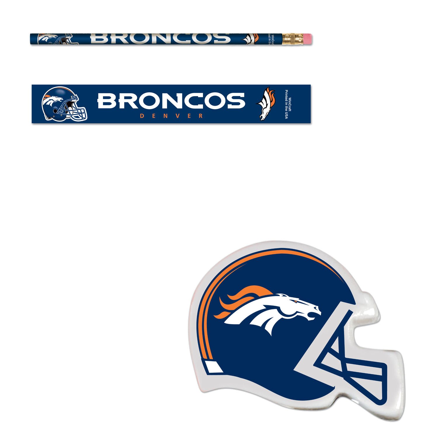 

Bundle: Denver Broncos Six (6) Erasers and Six (6) Pencils