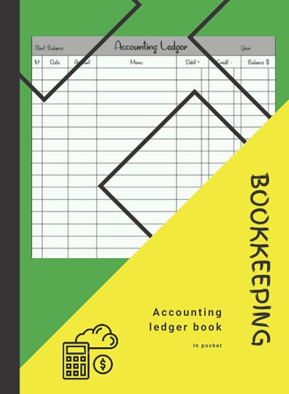 Accounting ledger book with pocket: A Simple yellow accounting ledger journal for small business by Little Style Colors