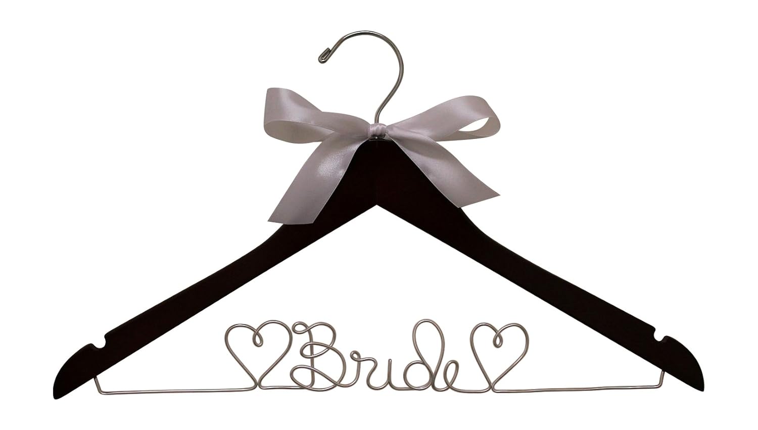 

Bride with Hearts Hanger for Wedding Dress on Mahogany Wood Premium Hanger with Silver Wire