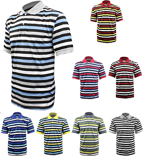 Enimay Men's Thin Striped Polo Collared Casual Short Sleeve Dress Shirt