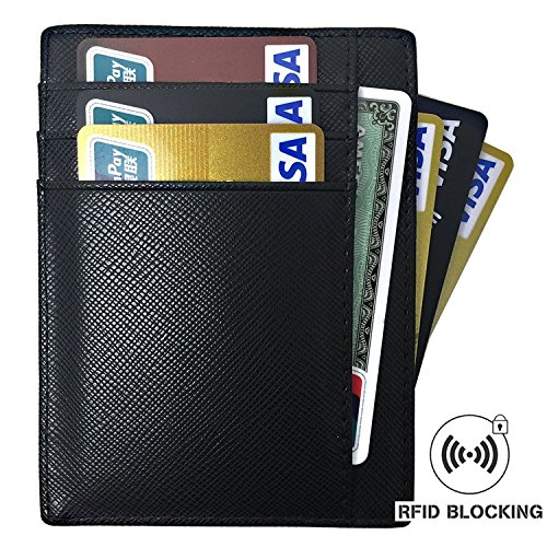 RFID Wallet Mens Slim Leather RFID Blocking Front Pocket Wallet Thin Card Holder