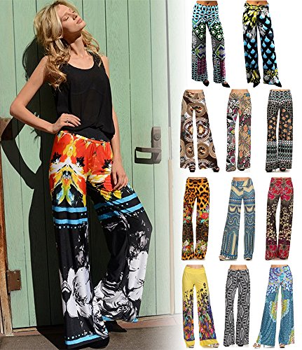 Enimay Designer Women's Palazzo Pants Stretch High Waist Printed (12 Colors)