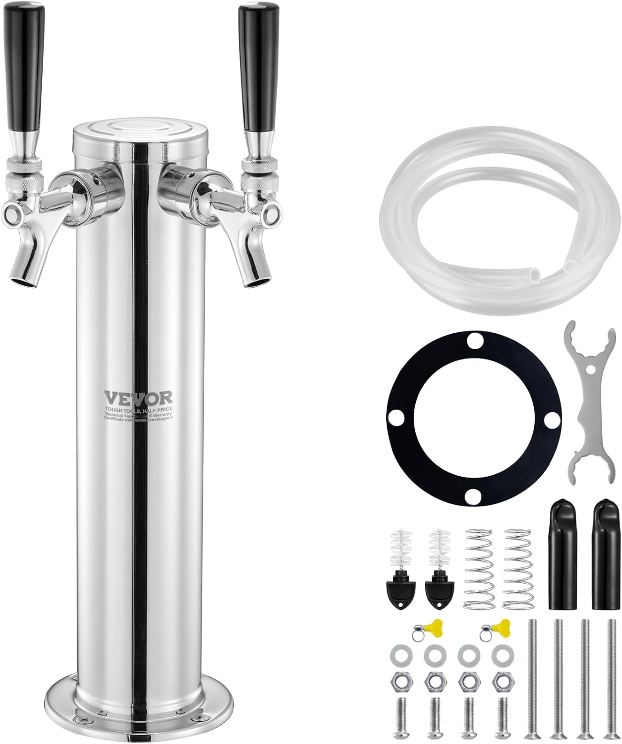 VEVOR Dual Taps Draft Beer Tower Dispenser, Stainless Steel Keg Beer Tower, Kegerator Tower Kit With Pre-Assembled Tubing And Self-Closing_voghion.com