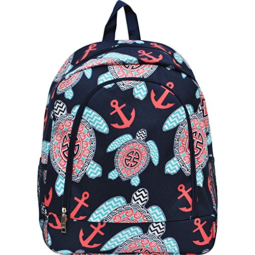 Sea Turtle Anchor Print Large Canvas School Backpack