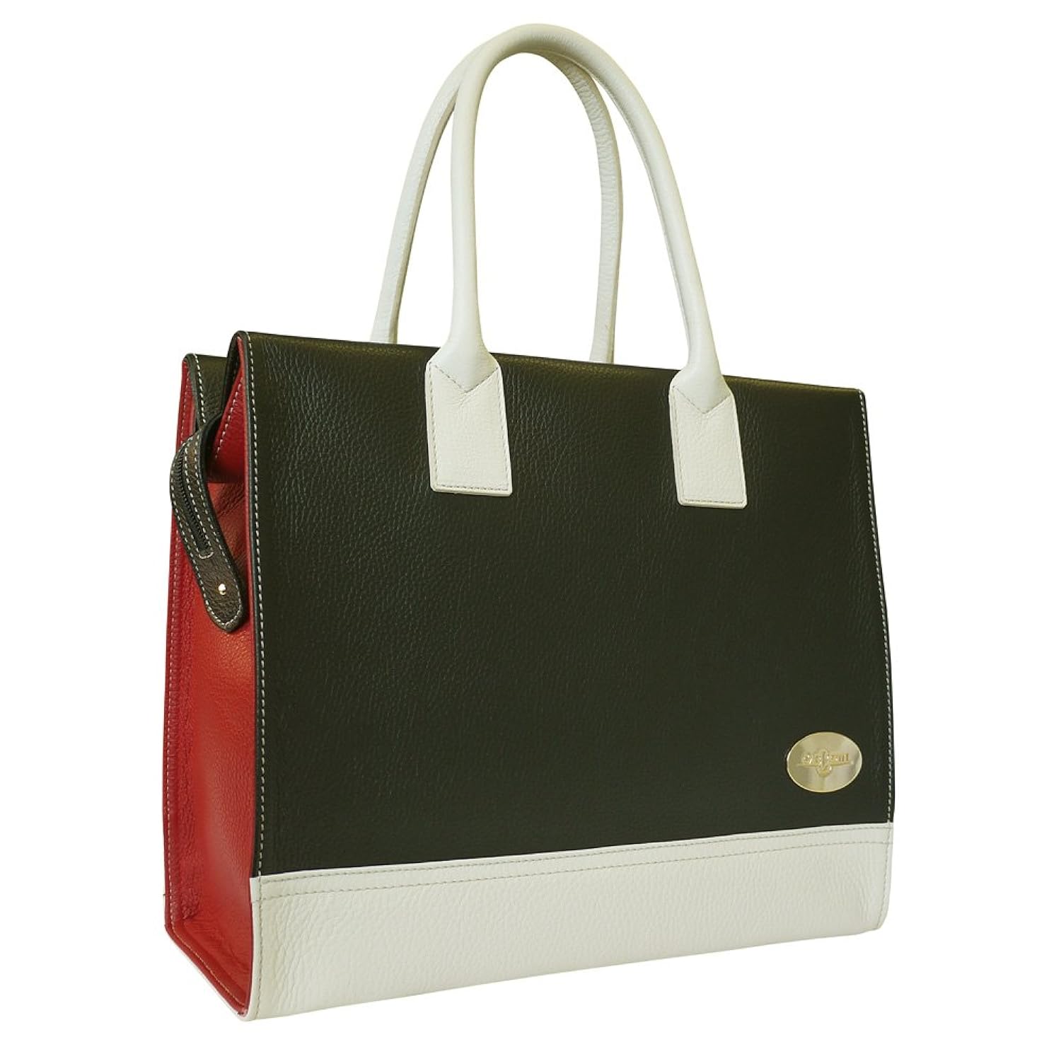 

Carbotti Designer Leather 3 Colour Square Tote Shoulder Handbag Black