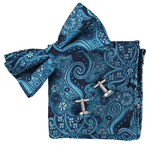 EBC1B12 Multicolored Patterned Silk Pre-tied Bow Tie Cufflink Hanky By Epoint