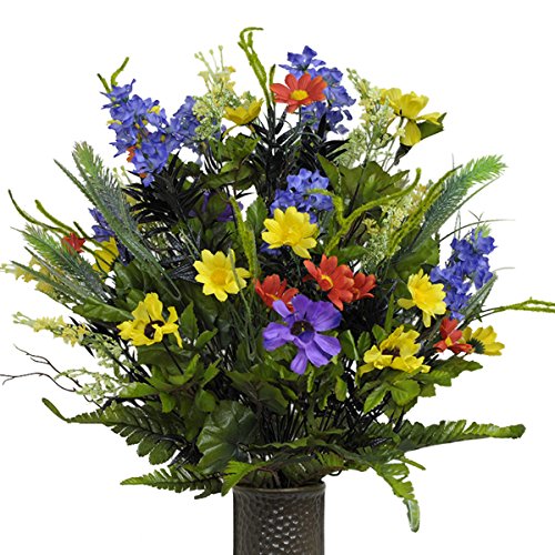 Purple Wildflower Silk Flower Bouquet with Stay-In-The-Vase® Design Flower Holder(LG1234)