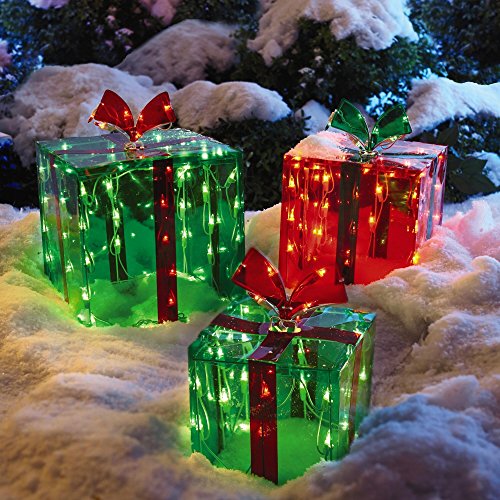3 Lighted Gift Boxes Christmas Decoration Yard Decor 150 Lights Red Green Indoor Outdoor