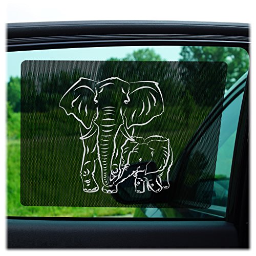 Car Sun Shades by Just-f-Care - 2 Pack - Friendly ZOO Animals, Protects Kids from Harmful UV Rays, Self Adhesive, Easy to Install, Doesn´t Block the View - Able to Scroll the Window, 100% Guarantee
