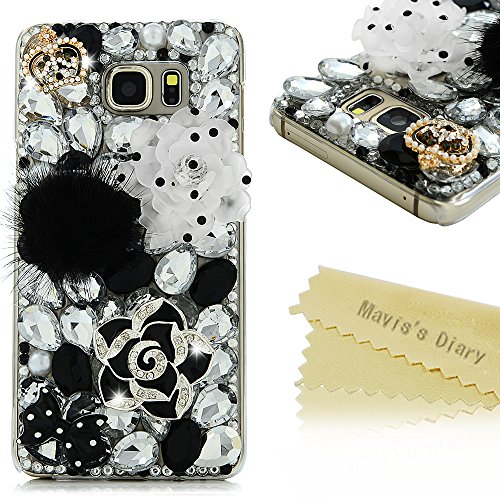 Note 5 Case,Galaxy Note 5 Case - Mavis's Diary® 3D Handmade Bling Crystal Cool Black Camellia Flower with Puffer Ball Shiny Diamond Rhinestone Design Clear Case Hard PC Cover for Samsung Galaxy Note 5